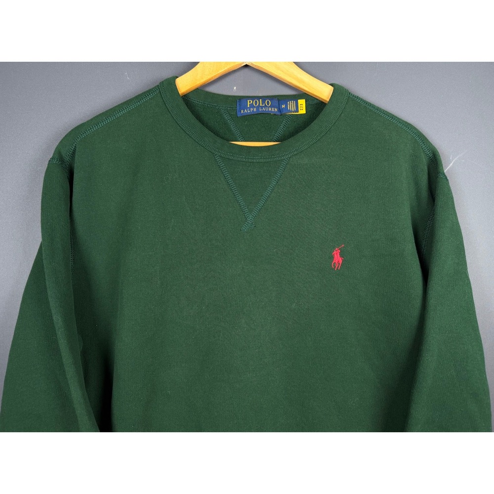 Polo Ralph Lauren Mens Green Crewneck Sweatshirt Red Pony Logo Size Medium